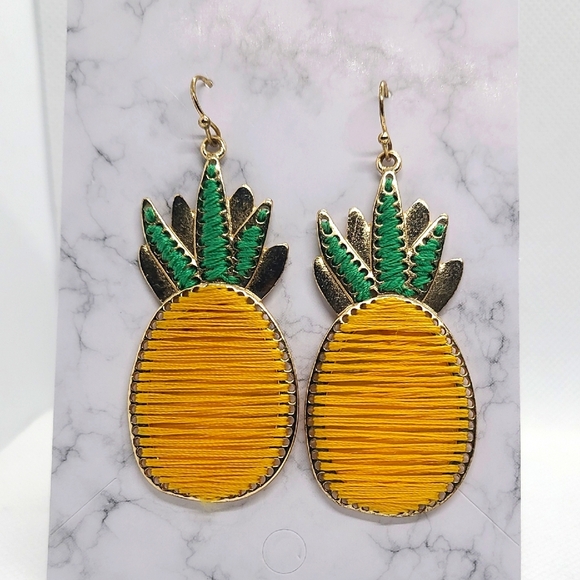 Yellow and Green Pineapple Earrings - Picture 5 of 17